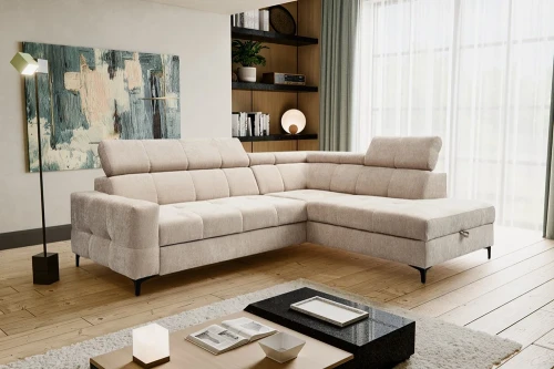 Ecksofa Leno [Benix] mit Schlaffunktion und Bettkasten – Modernes Polstersofa
